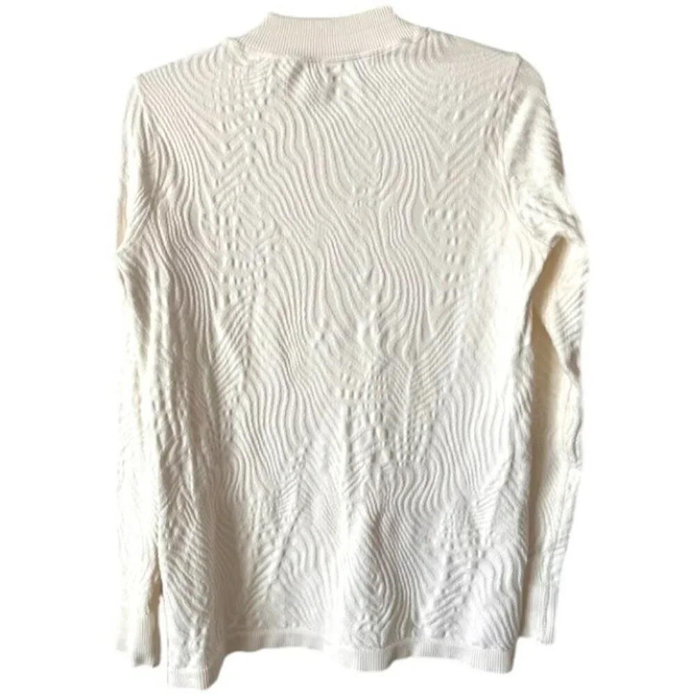 SPANX Swirl Textured Long-Sleeve Base Layer Mock Neck - Ivory - L